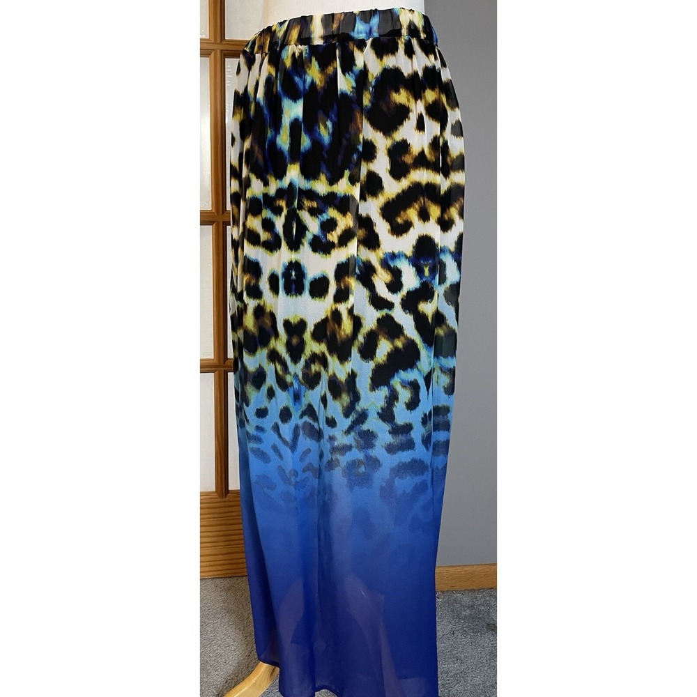 Worthington Leopard Maxi Skirt Women's M Blue Chiffon Pull On Boho Safari Jungle - Picture 3 of 10
